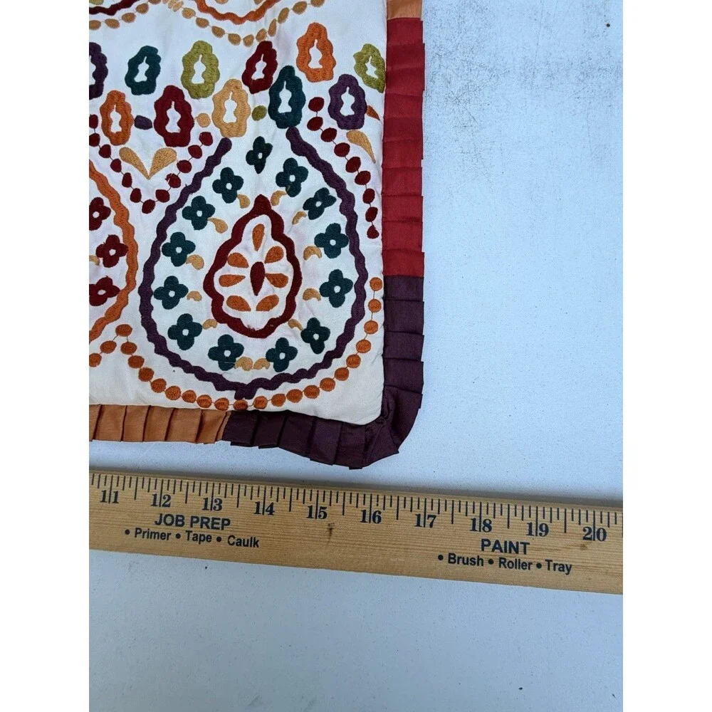 Pier 1 Embroidered Boho Medallion Pillow Cover 17x17 Multicolor Ruffle